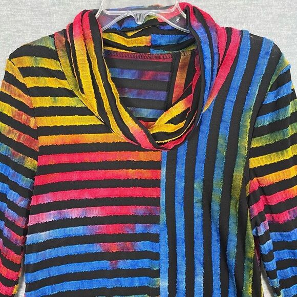 The Pyramid Collection Rainbow Striped Tunic Top Women's Small Cowl Neck Artsy - Picture 3 of 8